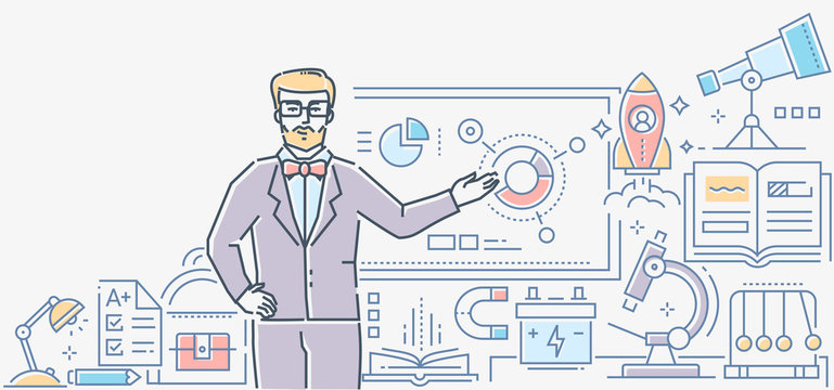 Physics lesson - colorful line design style illustration