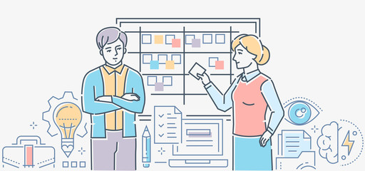 Time management - colorful line design style illustration