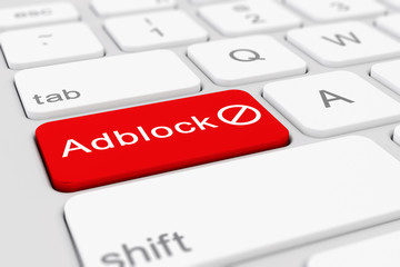 Computer-Tastatur mit einer roten Taste und der Aufschrift Adblock