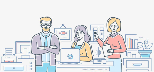 Team work - colorful line design style illustration