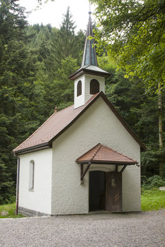 Little chapel in the forest near Saint Nicolas waterfall in Vosges France