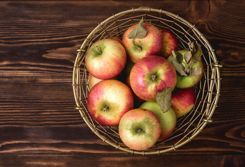 Basket with Apples Fresh Raw Tasty Apples Top View Harvest Copy Space