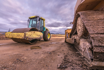 Work of compaction of rural road, later it will be asphalted