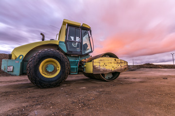 Work of compaction of rural road, later it will be asphalted