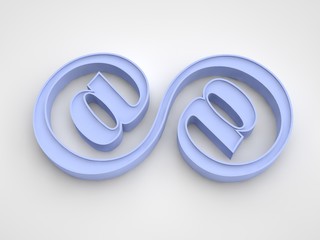 the image of a blue infinity sign consisting of two connected signs email symbol Internet on white background. 3D rendering.