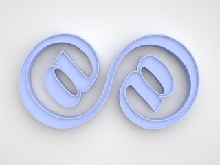 the image of a blue infinity sign consisting of two connected signs email symbol Internet on white background. 3D rendering.