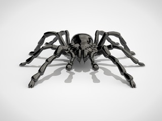 black, giant spider, tarantula, reflective leather, on a white background. 3D rendering