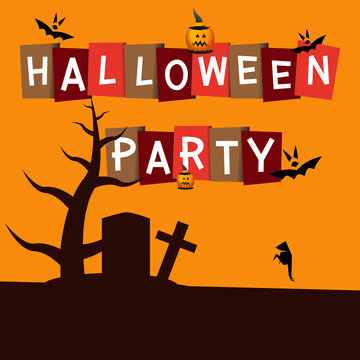 Halloween party poster with graveyard