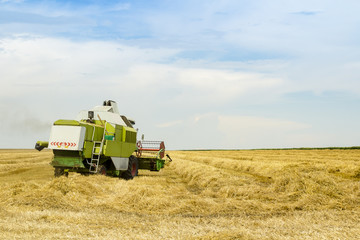 combine working in a field of wheat