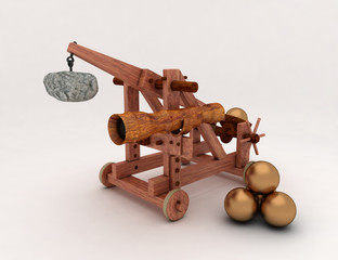 optical sight on the catapult with gold nuclei, 3d render