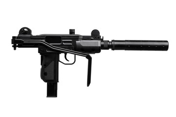 submachine gun with silencer isolated on white