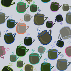 Seamless hand drawn coffee cup illustrations background, good for graphic design, wallpapers or booklets.
