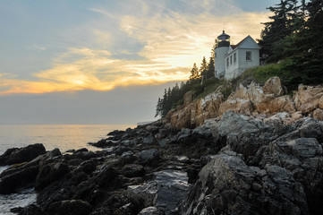 Sunset at Bass Harbor Lighthouse, Acadia National Park, Maine, USA