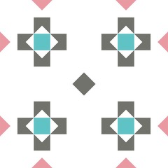 Seamless pastel colored geometric pattern or background with crosses and rhombuses