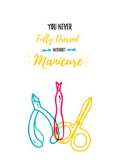 Manicure poster in modern colorful style for nail salon. Vector illustration.