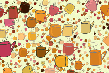 Coffee cup illustrations background abstract, hand drawn. Brown, wallpaper, drawing & line.