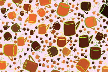 Fototapeta na wymiar Abstract illustrations of coffee cup, conceptual. Template, canvas, surface & color.