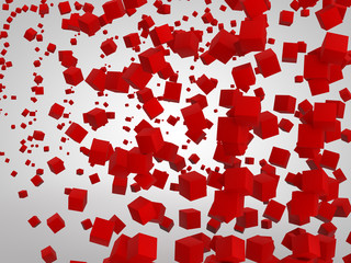 array of red cubes on a white background, 3d rendering