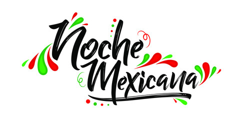 Noche mexicana, Mexican night spanish text, banner vector celebration