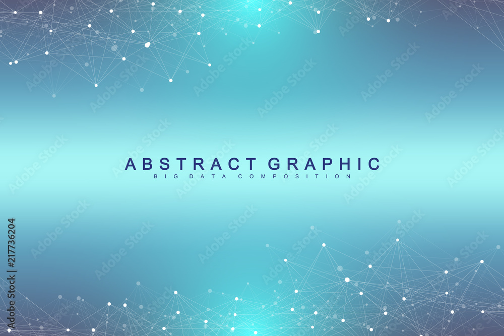 Aufkleber Technology abstract background with connected line and dots. Big data visualization. Perspective backdrop visualization. Analytical networks. Vector illustration.