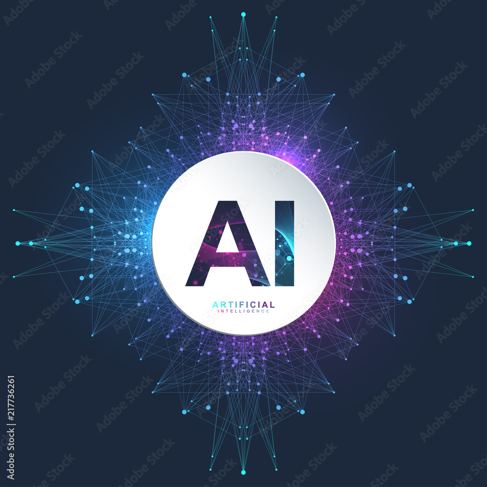 Aufkleber Artificial Intelligence Logo. Artificial Intelligence and Machine Learning Concept. Vector symbol AI. Neural networks. Deep learning and future technology concept design.