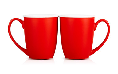 Two red cups of fragrant coffee for your design. Advertising coffee.