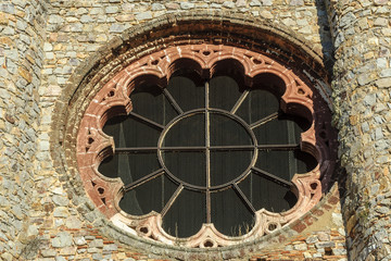 details of the convent - castle of the Calatrava knights in the province of Ciudad Real, Spain.