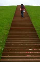 Fototapeta na wymiar Stufen an grünem Hügel