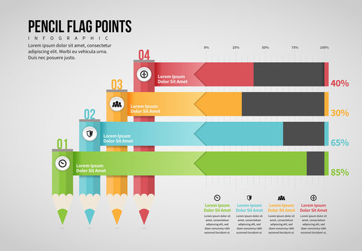 Pencil Flag Points Infographic Layout