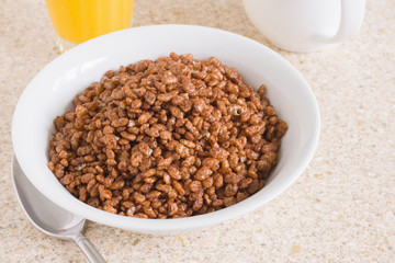 Chocolate flavoured crispy rice breakfast cereal