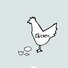 pencil drawing chicken and eggs, vector hand drawn template