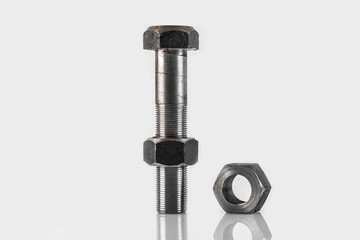 Screw connection bolt and nut on white background
