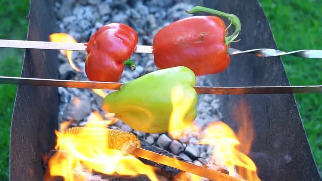cooking pepper on fire