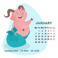 Creative pig calendar for January 2019