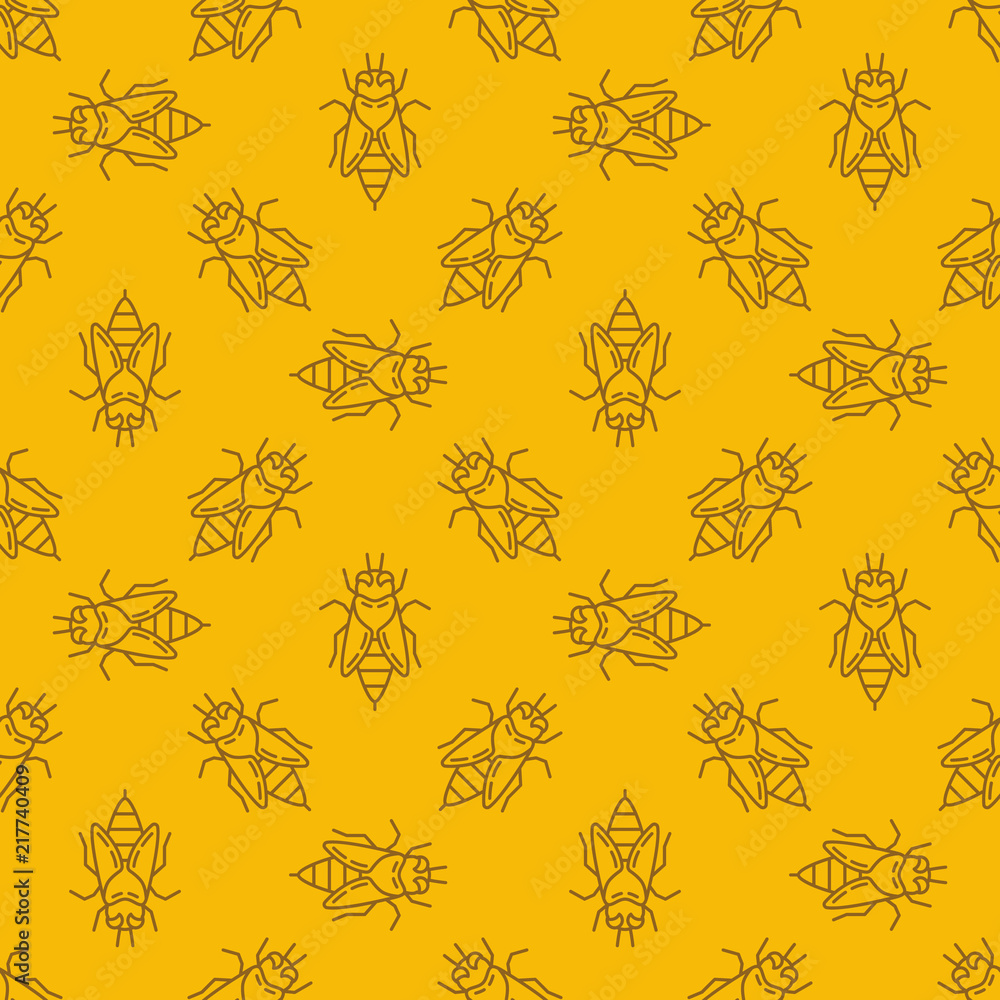 Poster bee yellow linear vector seamless pattern or background