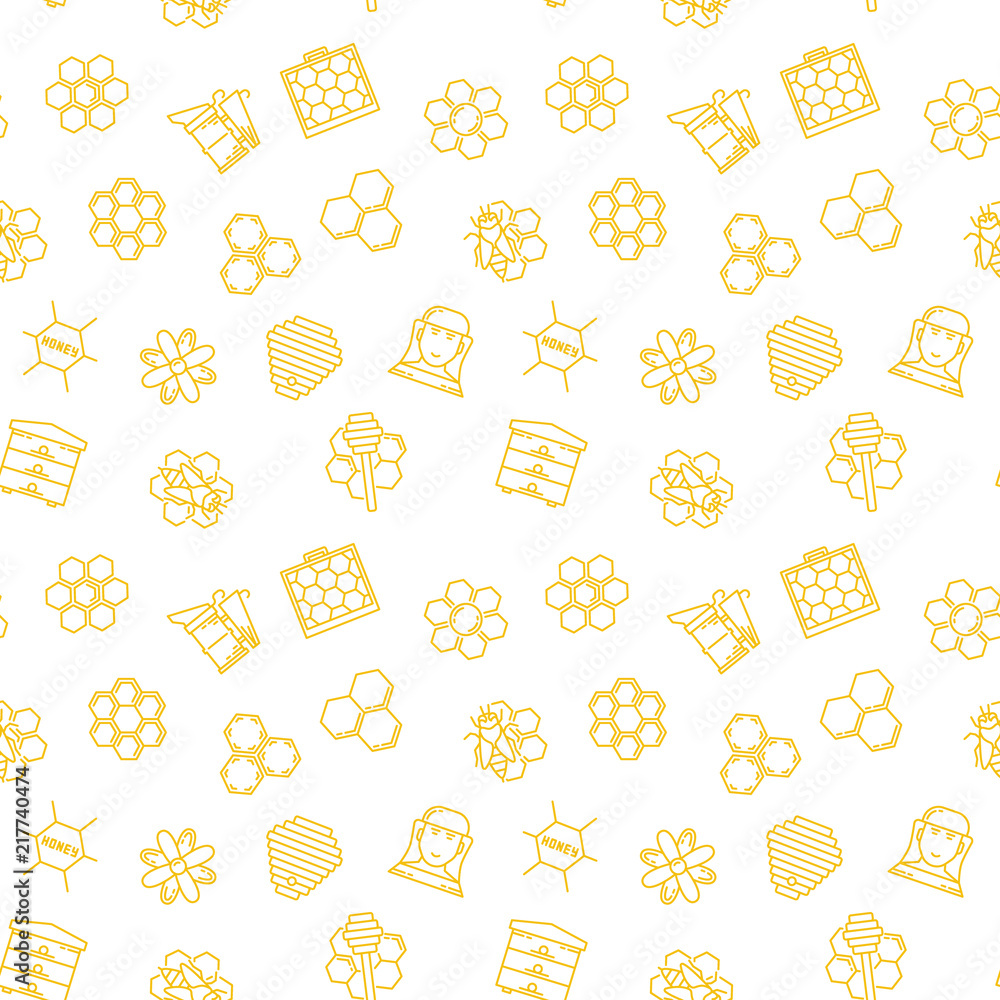 Poster beekeeping and honey vector seamless pattern or background