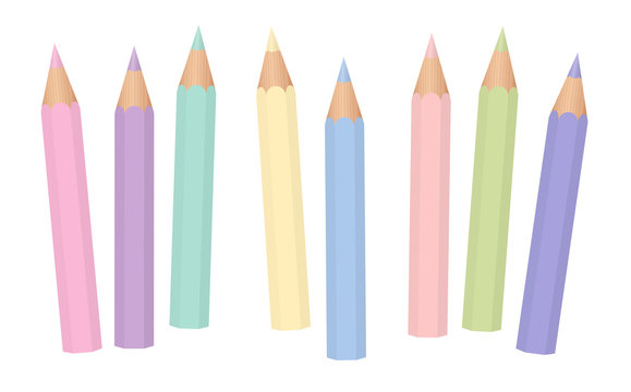 Pastel colors. Soft colored baby crayons. Short pencils loosely arranged. Isolated vector illustration on white background.