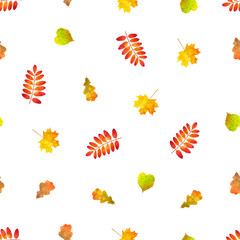 Vector seamless pattern with falling colorful autumn leaves.