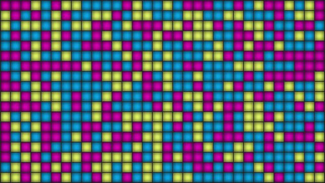 Flashing multicolor mosaic lamps or pixels on the screen. Loopable motion background