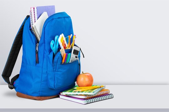 Blue School Backpack on desk