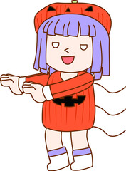 Halloween green pumpkin girl