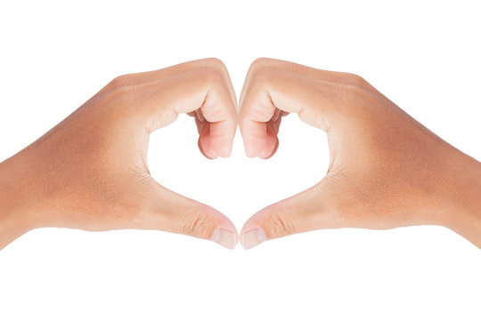 Heart from hands isolated on white background - clipping paths