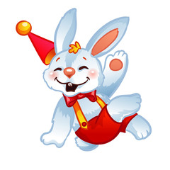 Happy rabbit in the cap. Vector illustration isolated on a white background.