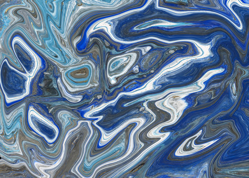 Blue marbling texture design. Marble pattern. Fluid art.