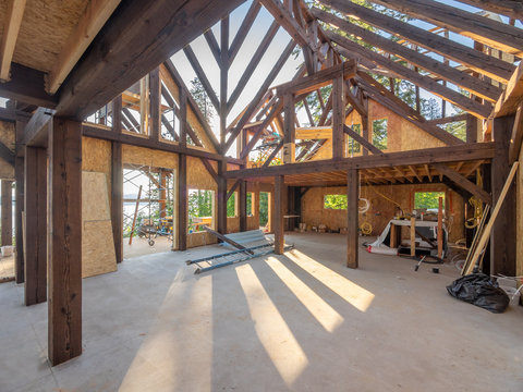 New house interior post and beam construction