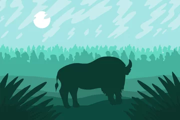 Foto op Plexiglas Landscape with wild bizon on field © barsrsind