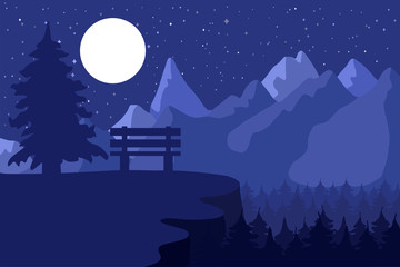 Fototapeta premium Park bench in the night coniferous forest