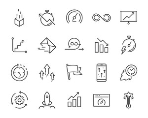 simple set of vector line icon, contain such lcon as speed, agile, boost, process, time and more