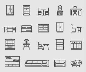Line icons set for Home furniture