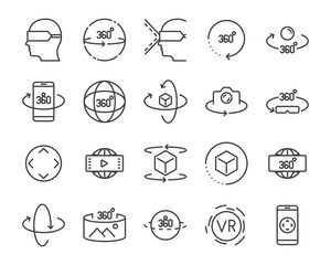 vr vector line icon set, such as 360degree, glasses, round